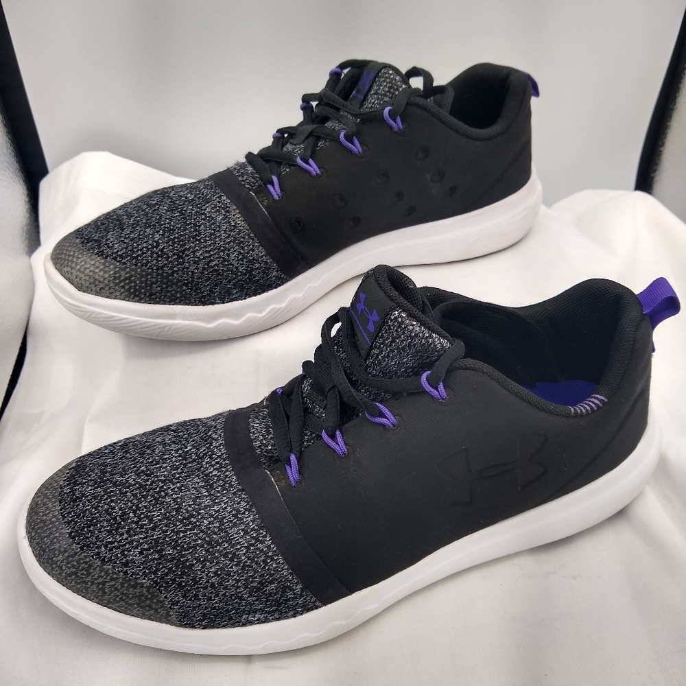 UnderArmour 5Wmns 7Y Sport  LaceUp Black Purple Knit Neoprene Camo Sole Sneakers